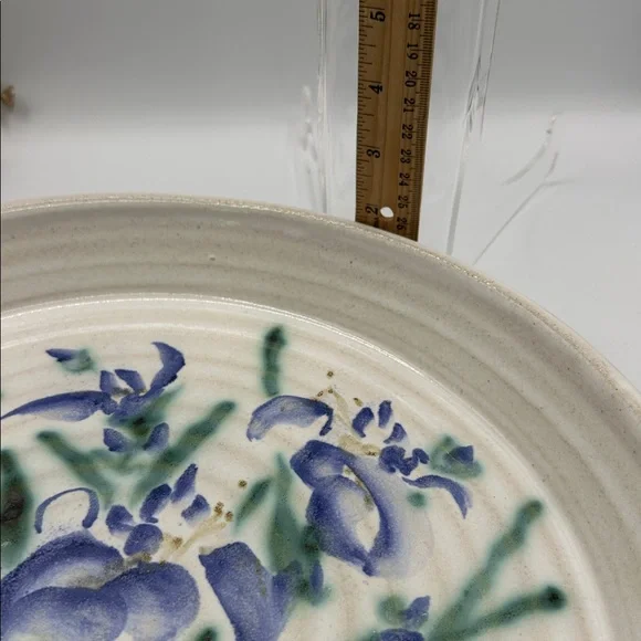 Ruthann Maze 14” Round Platter. Features her Purple Iris Design. Pottery. - Picture 7 of 11